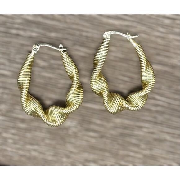 Anthropologie slinky twisted gold bohemian hoop earrings - Picture 2 of 2